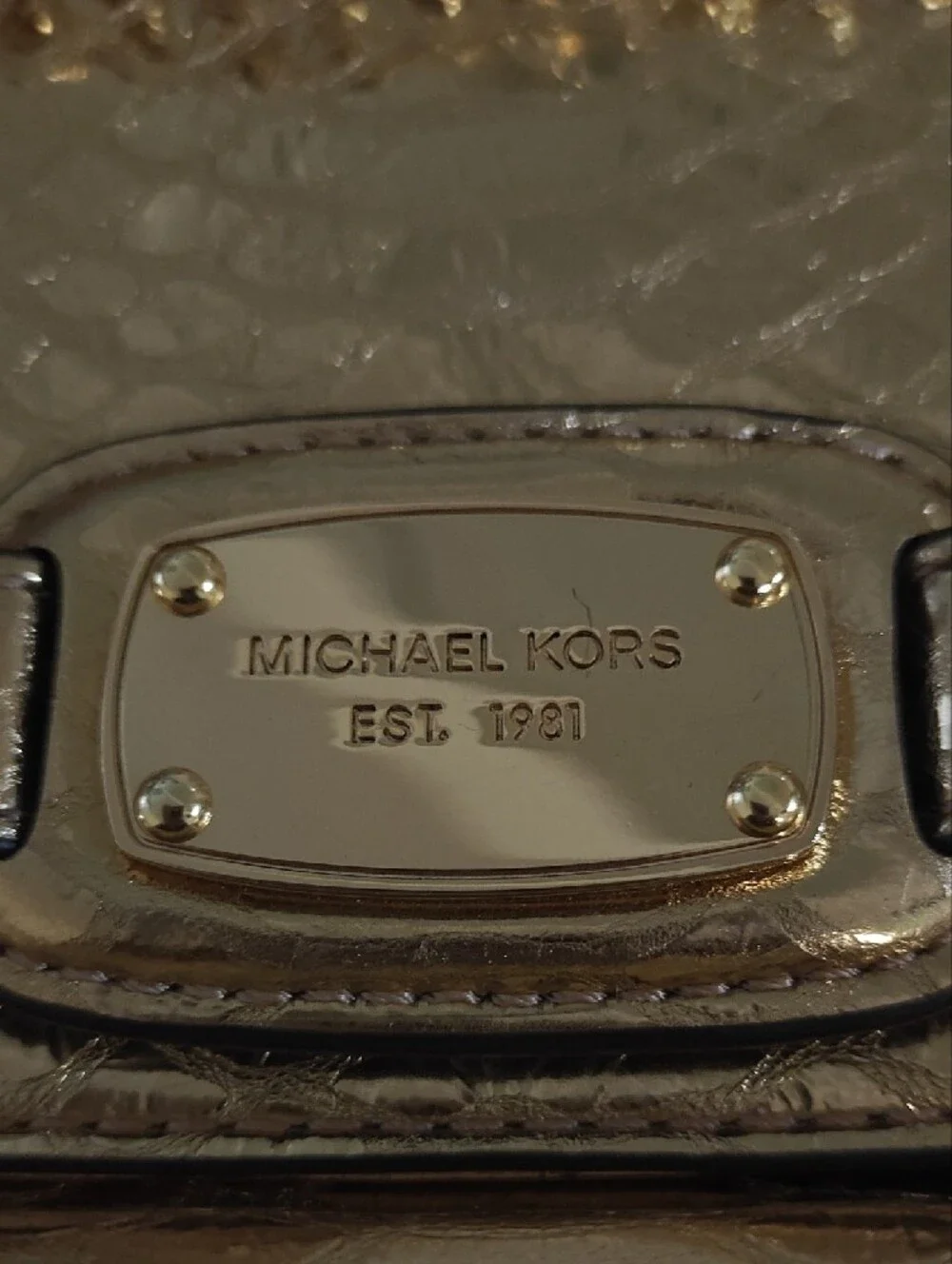 Michael Kors Gold Croc-Embossed Chain Shoulder Bag